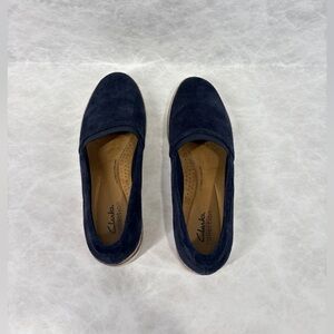 Clarks Collection Navy Suede Slip-On Flats Size 8.5